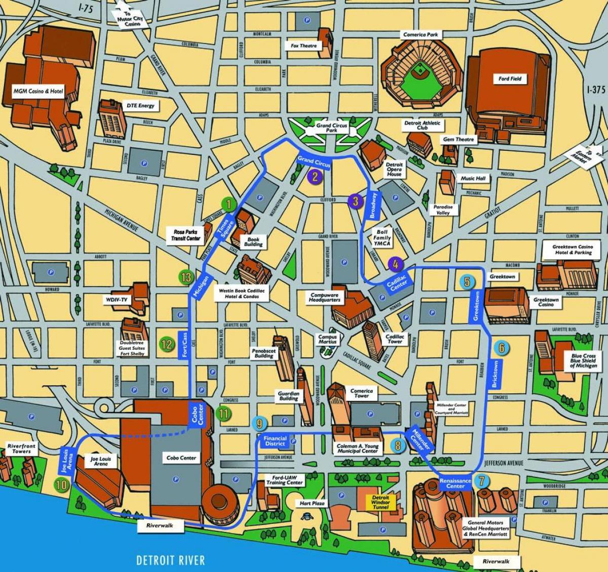 デトロイトの観光地図
