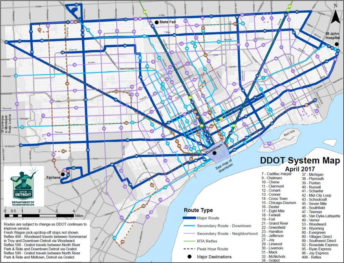 地図のデトロイトバス