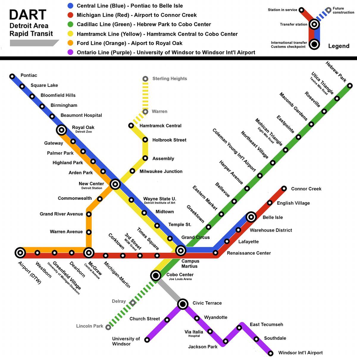 デトロイト列車を地図