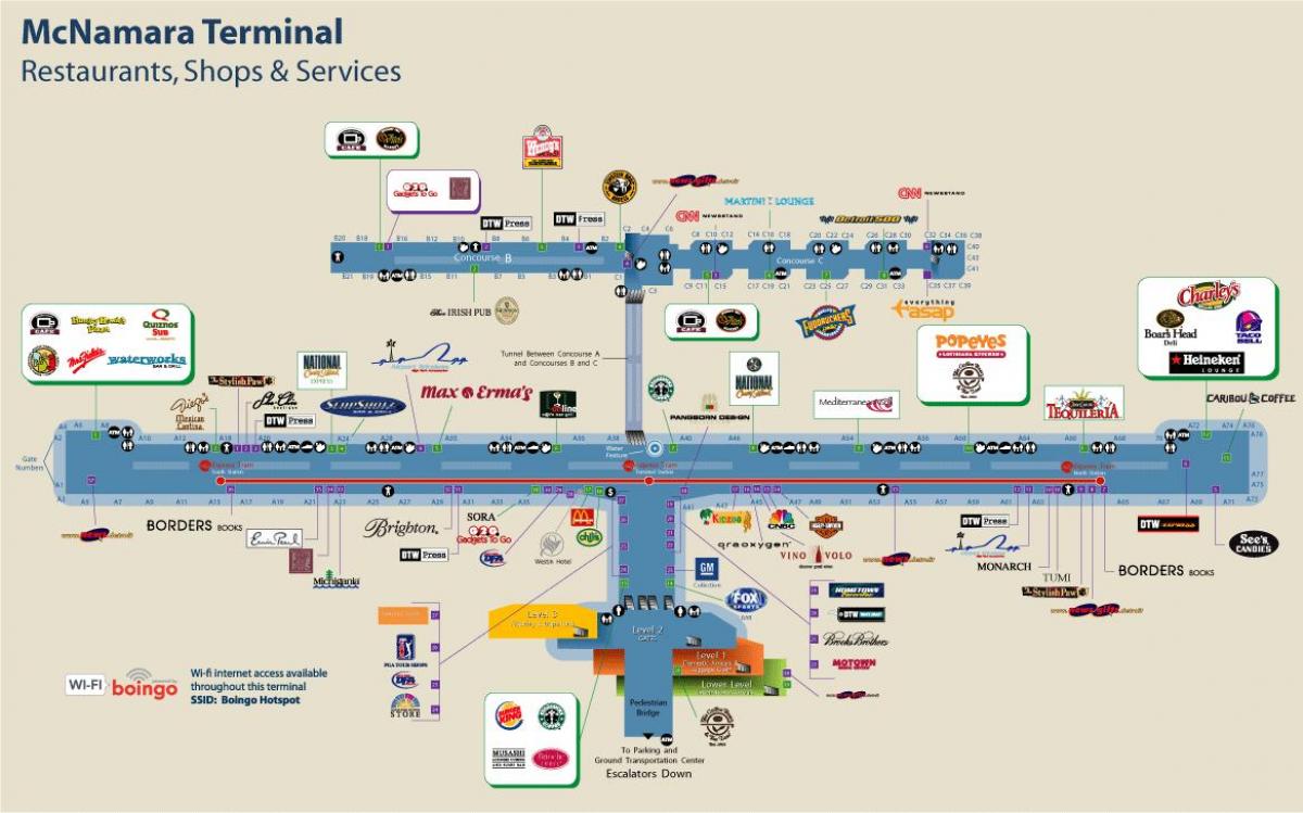 デトロイト空港の飲食マップ デトロイト空港レストランは地図 ミシガン アメリカ