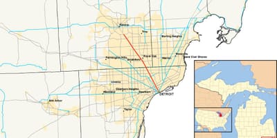 デトロイト市町村の地図